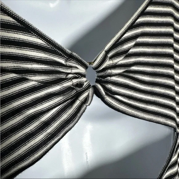 Free People Women’s Frenchie T-Shirt Dress Medium Half Sleeve Striped Cut Out - Picture 10 of 13